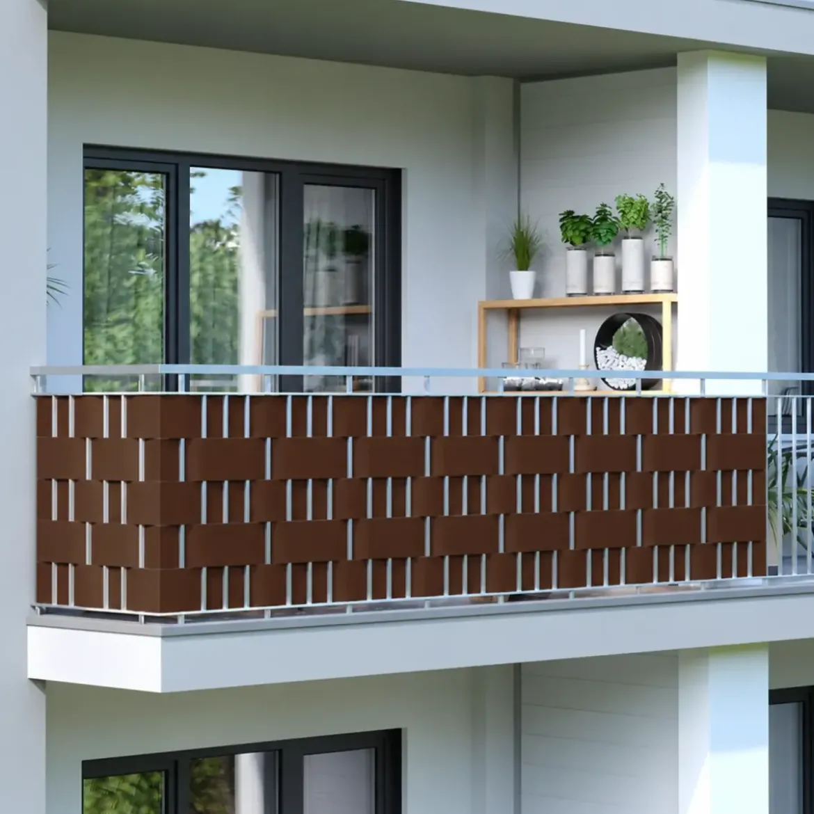 Frangivista in PVC Marrone con Clip 19x3500 cm per Recinzione Balcone