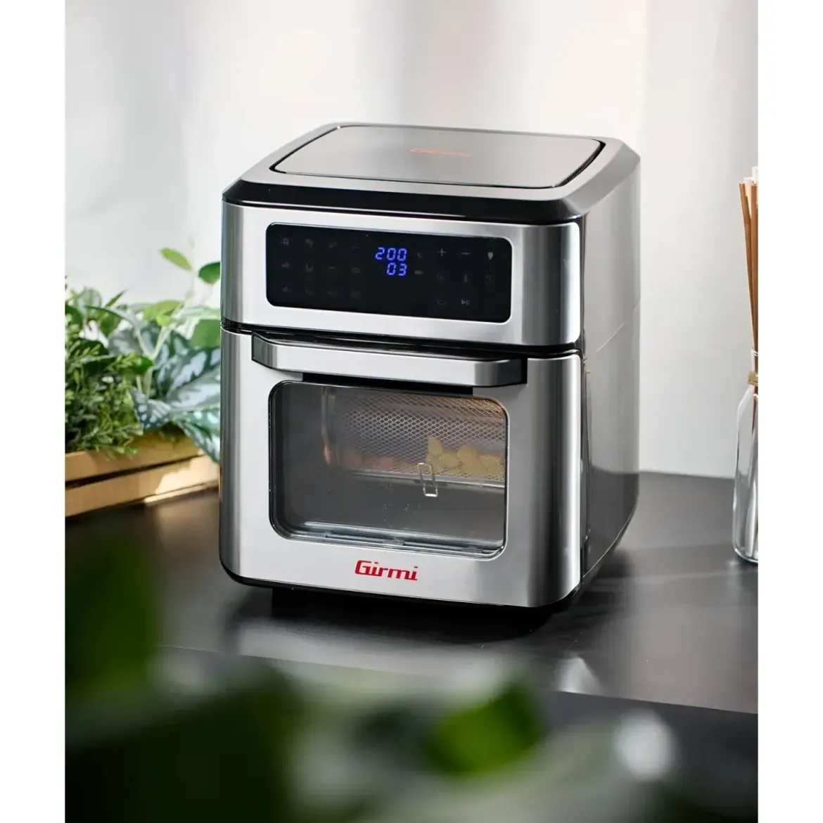 Friggitrice ad Aria Girmi 1800W 12L con Girarrosto Spiedini Grigio