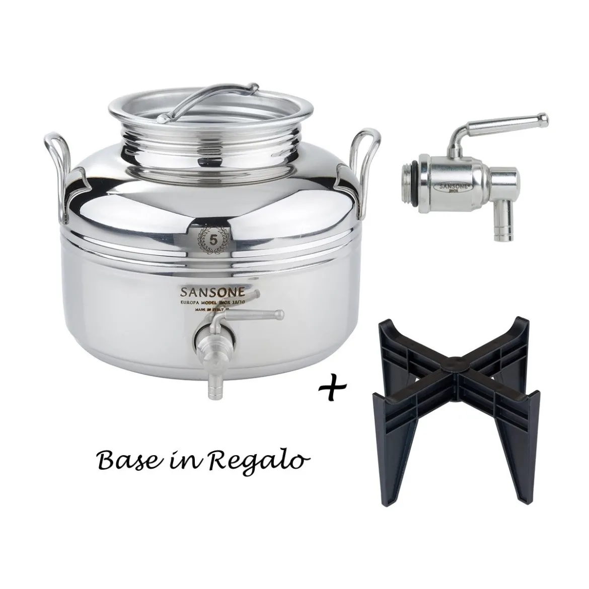 Fusto per Olio Sansone 5 litri in Acciaio Inox Contenitore con Rubinetto Bidone