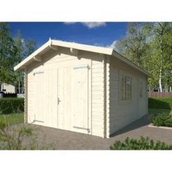 Garage in Legno 350x520 cm Blockhouse 34 mm Doppia Porta Finestra