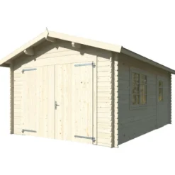 Garage in Legno 350x520 cm Blockhouse 34 mm Doppia Porta Finestra