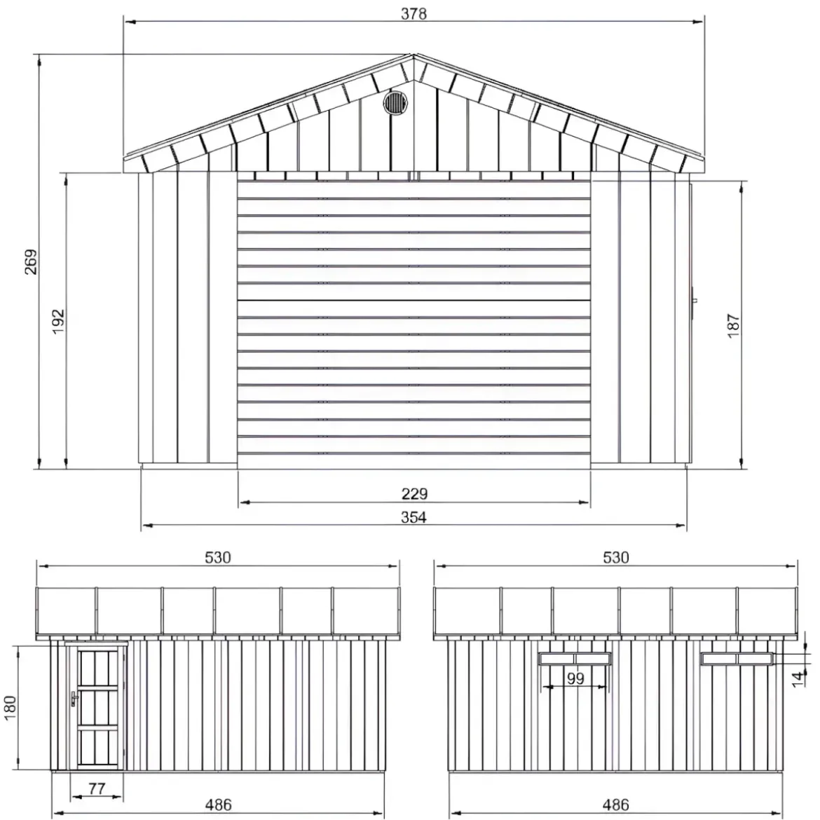 Garage in Legno 354x486 cm Box Auto Moto 17 m2 Grigio a Pannelli