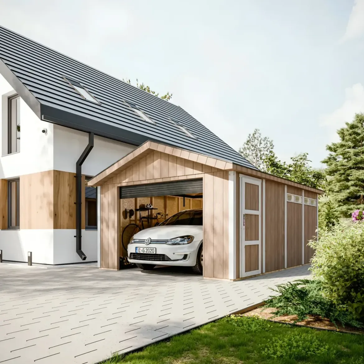 Garage in Legno 354x486 cm Box Auto Moto 17 m2 Grigio Scuro a Pannelli