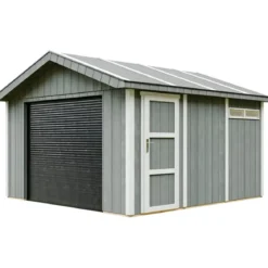Garage in Legno 368x354 cm Grigio Scuro Pannelli Box Porta Elettrica