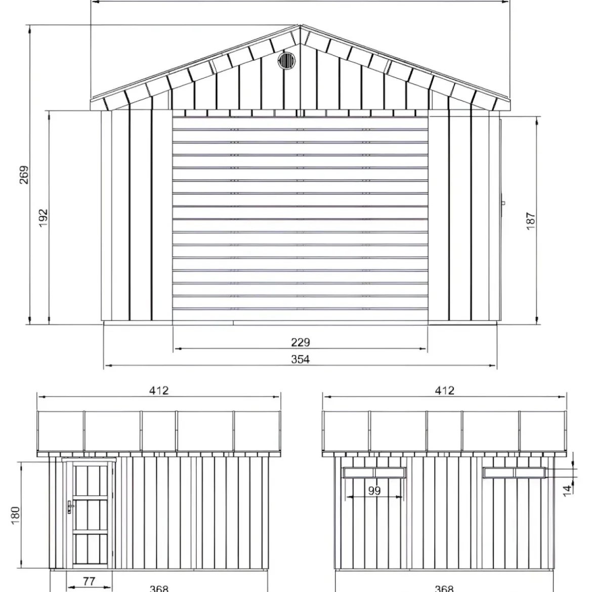 Garage in Legno 368x354 cm Grigio Scuro Pannelli Box Porta Elettrica