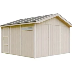 Garage in Legno 368x354 cm Marrone a Pannelli Box con Porta Elettrica