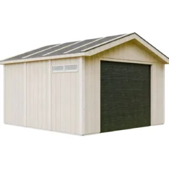 Garage in Legno 368x354 cm Marrone a Pannelli Box con Porta Elettrica