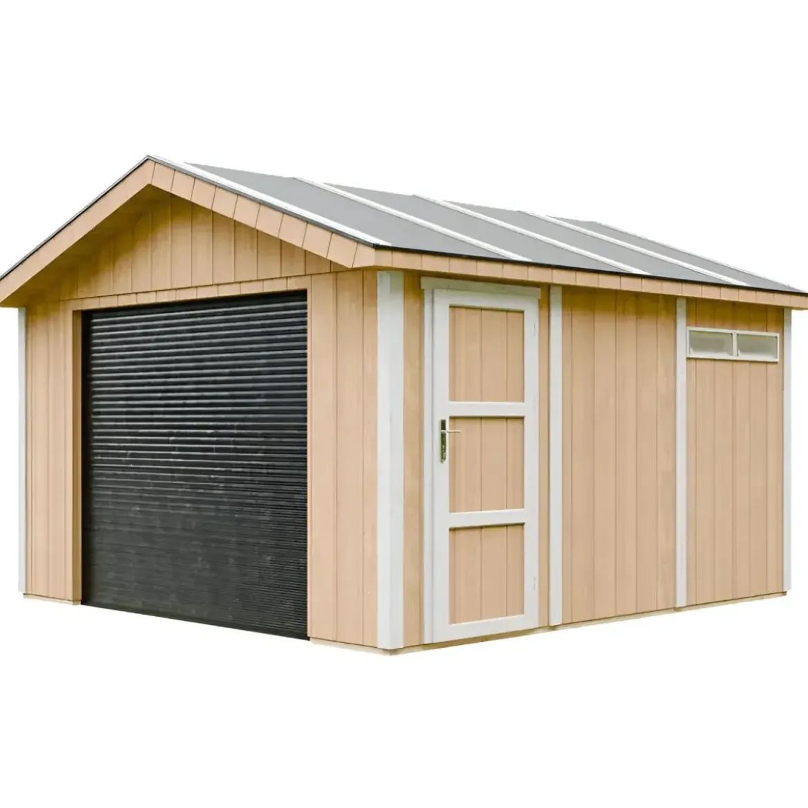 Garage in Legno 368x354 cm Miele a Pannelli Box con Porta Elettrica