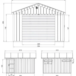 Garage in Legno 368x354 cm Rosso a Pannelli Box con Porta Elettrica