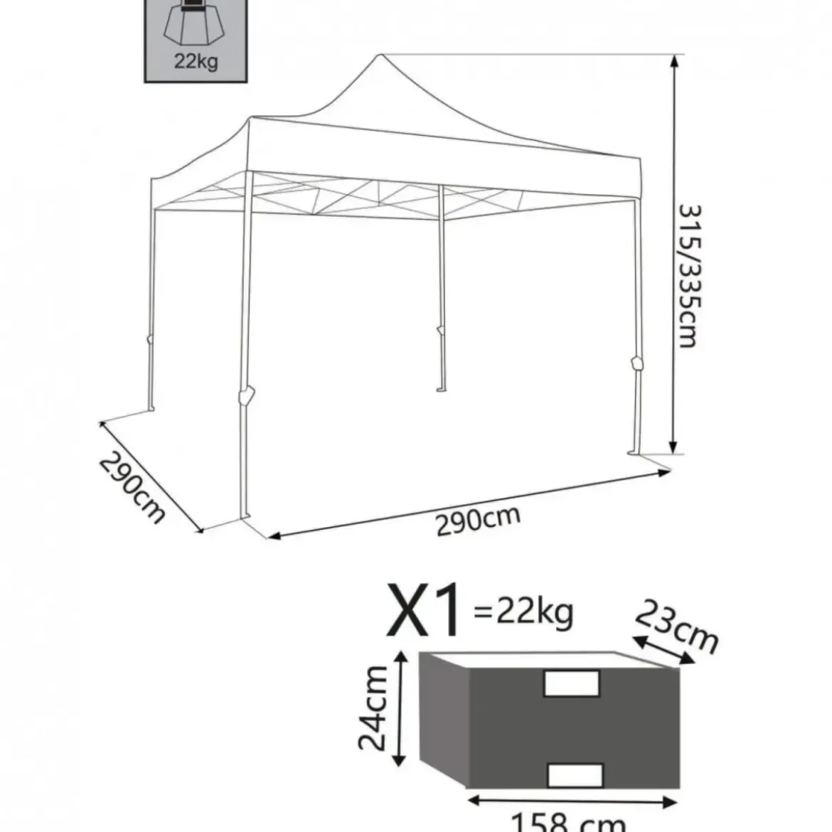 Gazebo da Esterno Pieghevole 290x290 m Bianco in Acciaio Poliestere