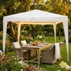 Gazebo da Esterno 2x3 m Telo in Raffia Bianco Rettangolare Acciaio