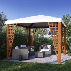 Gazebo da Giardino in Legno Impregnato 3x3 m Noce Copertura Removibile