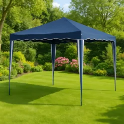 Gazebo da Giardino Pieghevole 3x3 m Blu Struttura in Acciaio