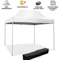 Gazebo da Giardino 3x2 a Fisarmonica Impermeabile Bianco con Sacca