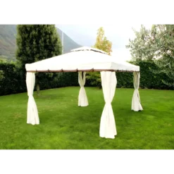 Gazebo da Giardino 3x4 Alluminio Avorio con Tende e Zanzariere