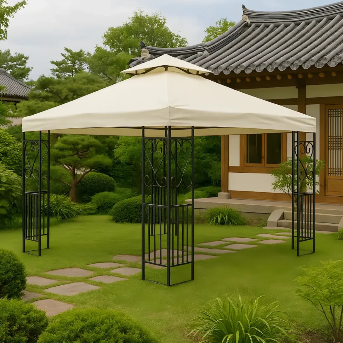 Gazebo da Giardino 3x3 Avorio e Antracite Resistente Elegante