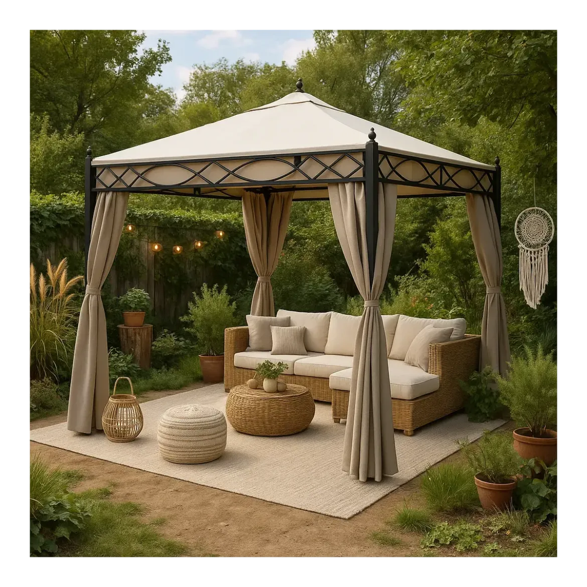 Gazebo da Giardino 3x3 m Quadrato Struttura Acciaio Telo Ecrù