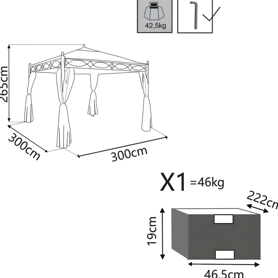 Gazebo da Giardino 3x3 m Quadrato Struttura Acciaio Telo Ecrù