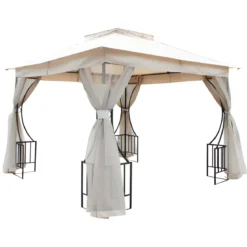 Gazebo da Giardino 3x3 m Struttura Acciaio Telo Ecrù Antivento