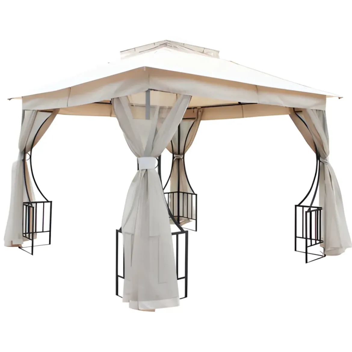 Gazebo da Giardino 3x3 m Struttura Acciaio Telo Ecrù Antivento