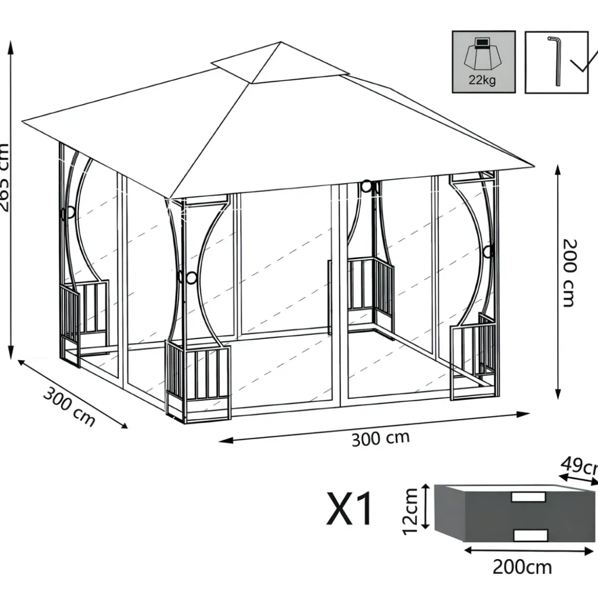 Gazebo da Giardino 3x3 m Struttura Acciaio Telo Ecrù Antivento