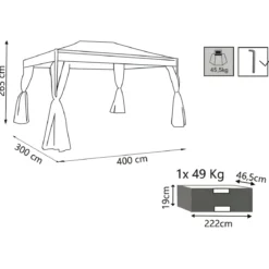 Gazebo Grande da Giardino 3x4 m Struttura Acciaio Telo Ecrù Zanzariera