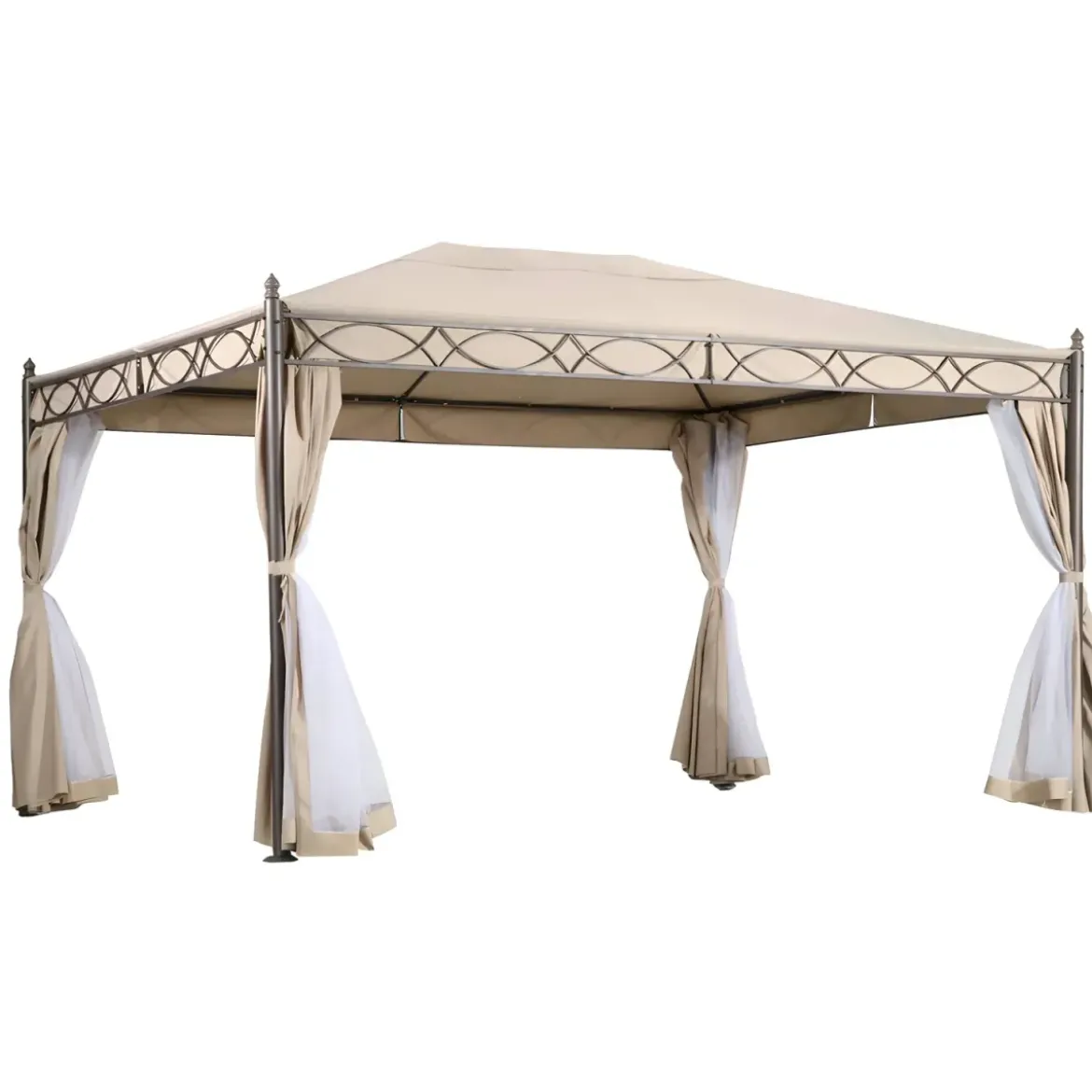 Gazebo Grande da Giardino 3x4 m Struttura Acciaio Telo Ecrù Zanzariera