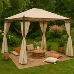 Gazebo Grande da Giardino 3x4 m Struttura Acciaio Telo Ecrù Zanzariera