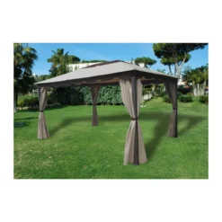 Gazebo in Ferro 3x4 con Tende Pareti Telo Impermeabile da Giardino per Esterno