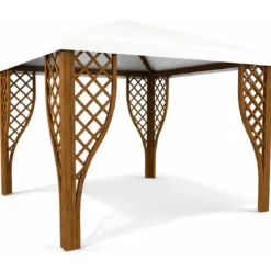 Gazebo in Legno Impregnato 3x3 m Noce Copertura in PVC Bianco Giardino