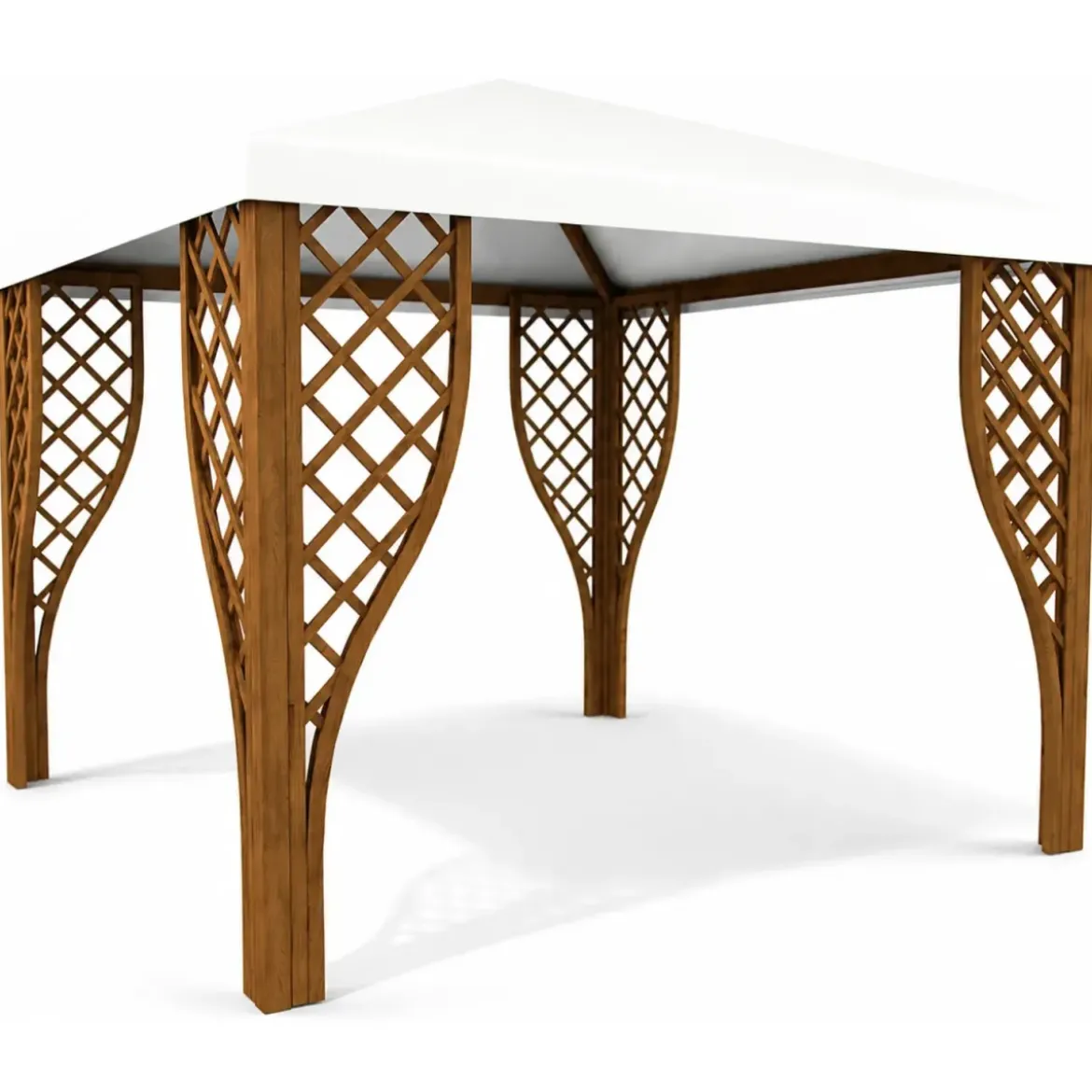 Gazebo in Legno Impregnato 3x3 m Noce Copertura in PVC Bianco Giardino