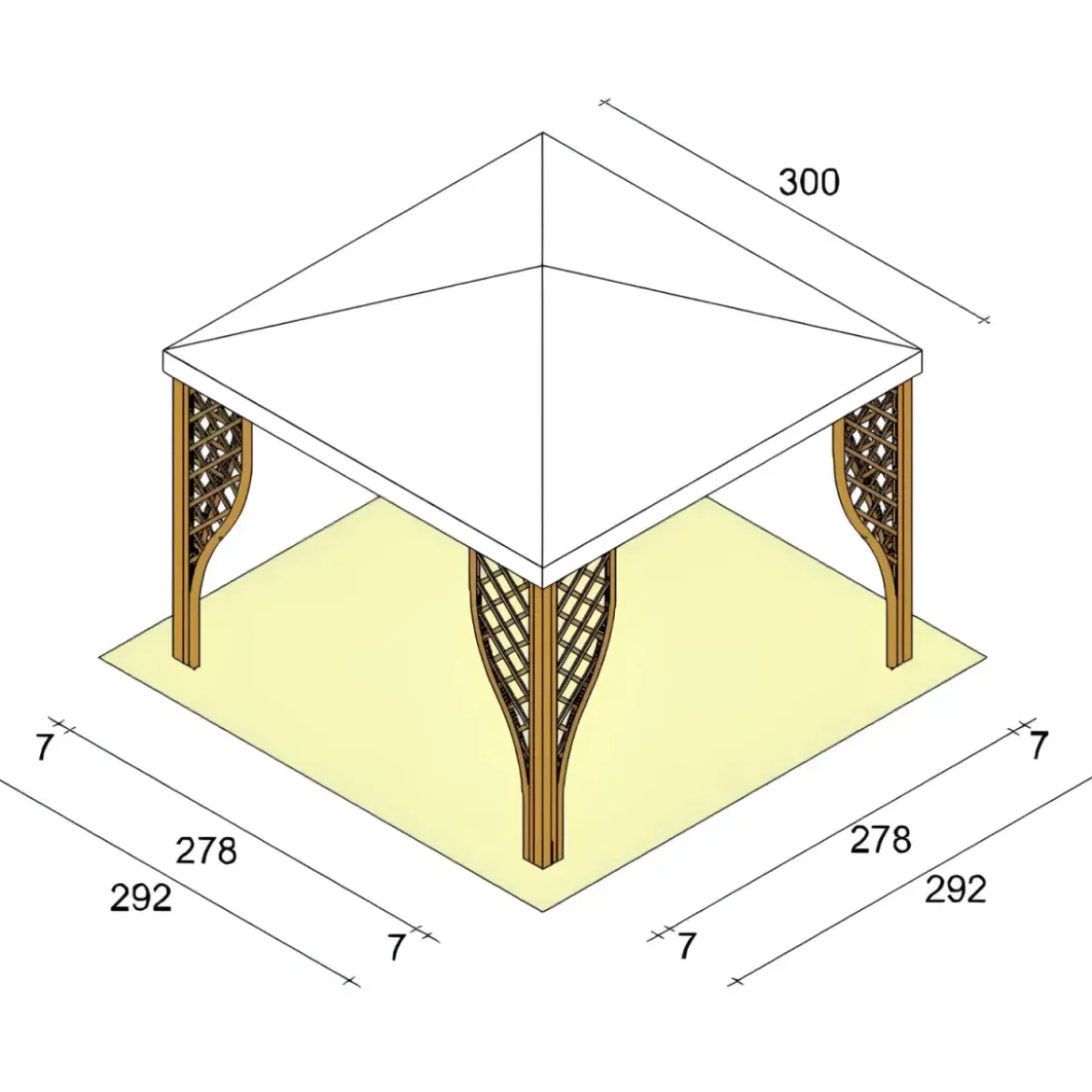 Gazebo in Legno Impregnato 3x3 m Noce Copertura in PVC Bianco Giardino