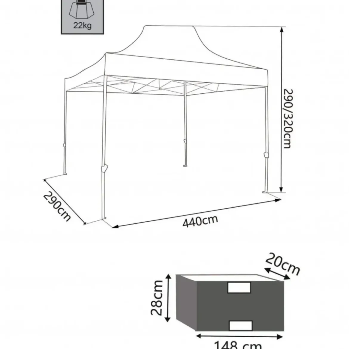 Gazebo per Giardino Eventi 290x440 cm Rettangolare Pieghevole Bianco