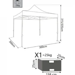 Gazebo per Giardino Pieghevole 3x3 m Bianco Quadrato Acciaio PVC