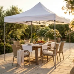 Gazebo per Giardino Pieghevole 3x3 m Bianco Quadrato Acciaio PVC