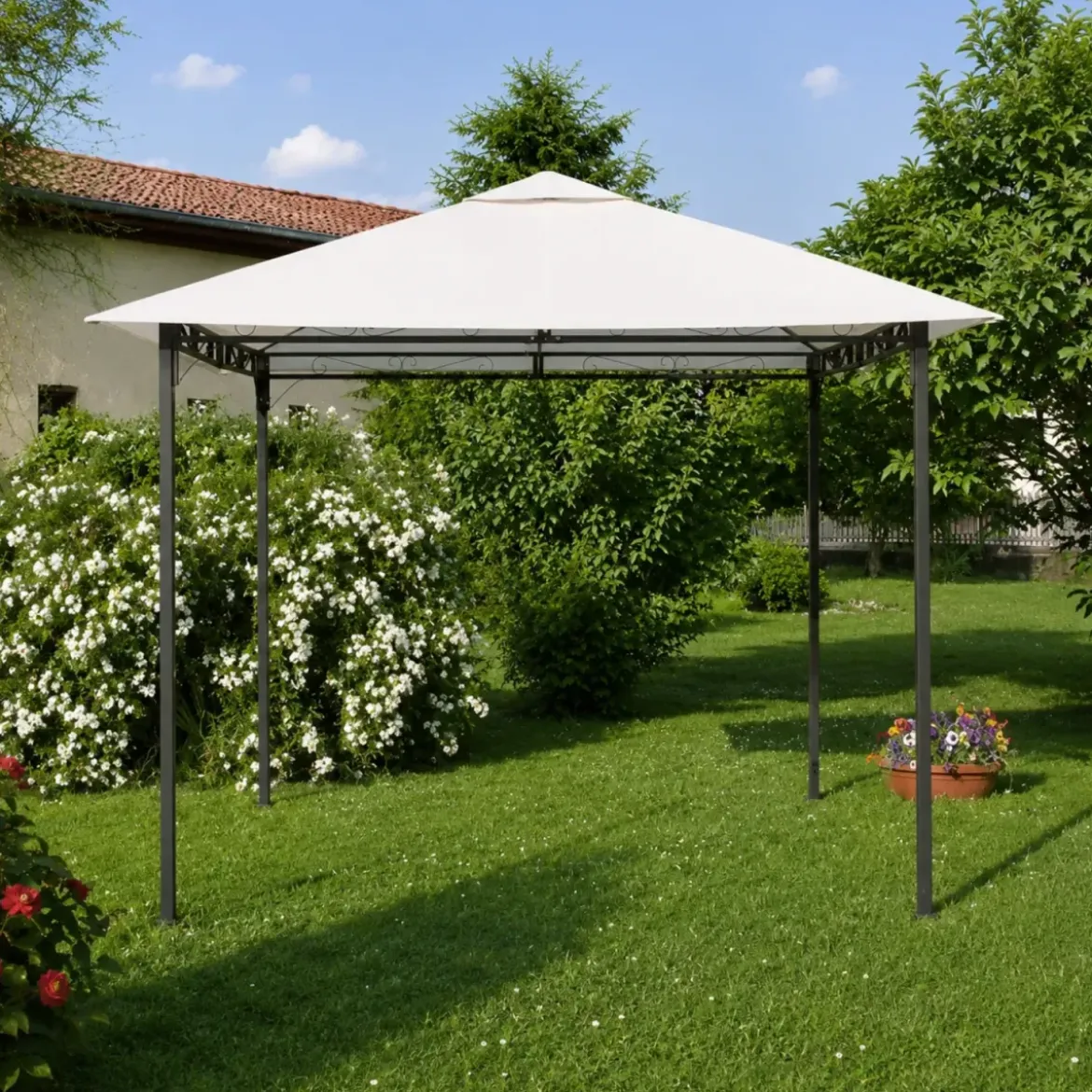 Gazebo per Giardino 3x3m Bianco in Acciaio Verniciato Telo Poliestere
