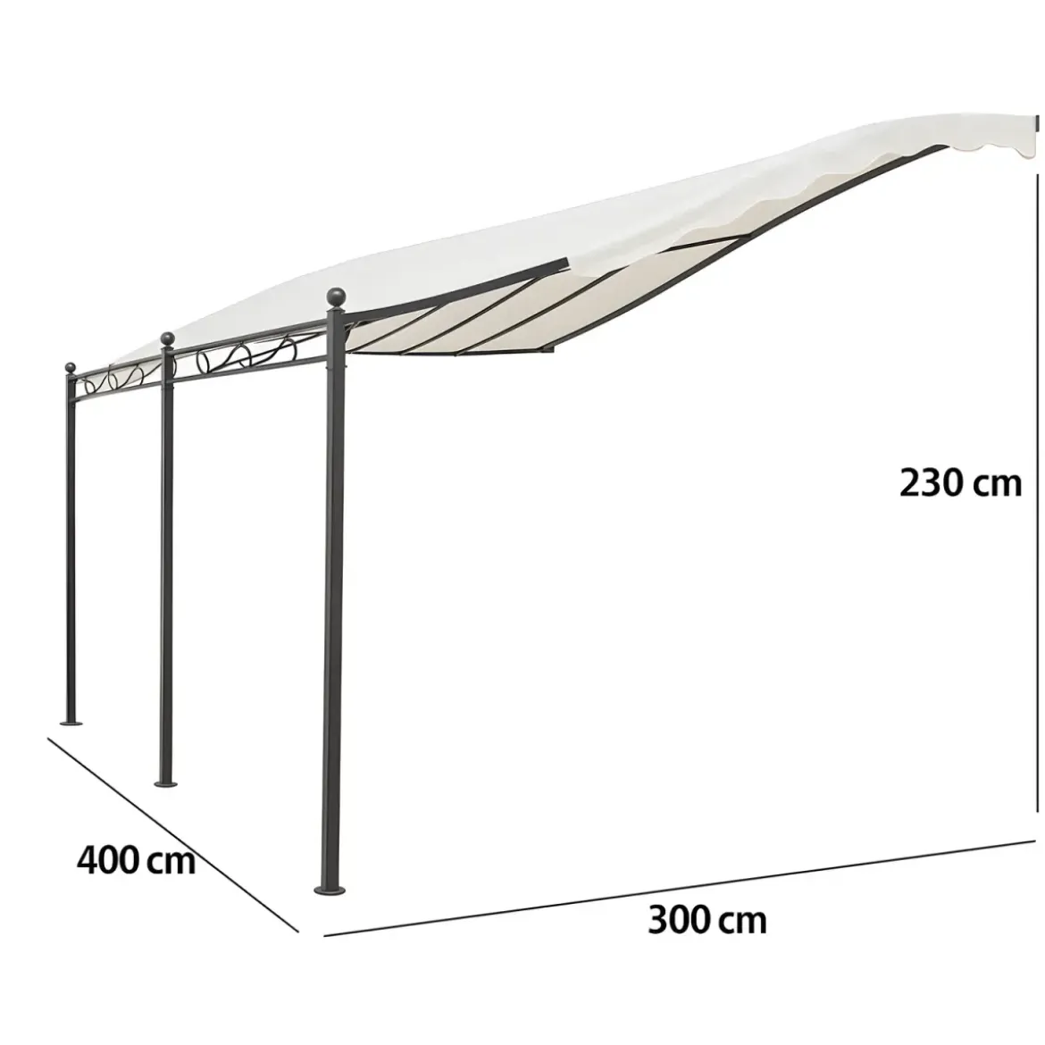 Gazebo Pergola Addossato 3x4 m Metallo Antracite Telo Ecrù