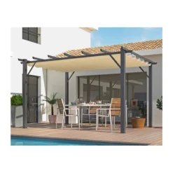 Gazebo Pergola in Alluminio 4x3 Grigia da Giardino Telo di Copertura Pergolato