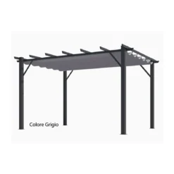 Gazebo Pergola in Alluminio 4x3 Grigia da Giardino Telo di Copertura Pergolato