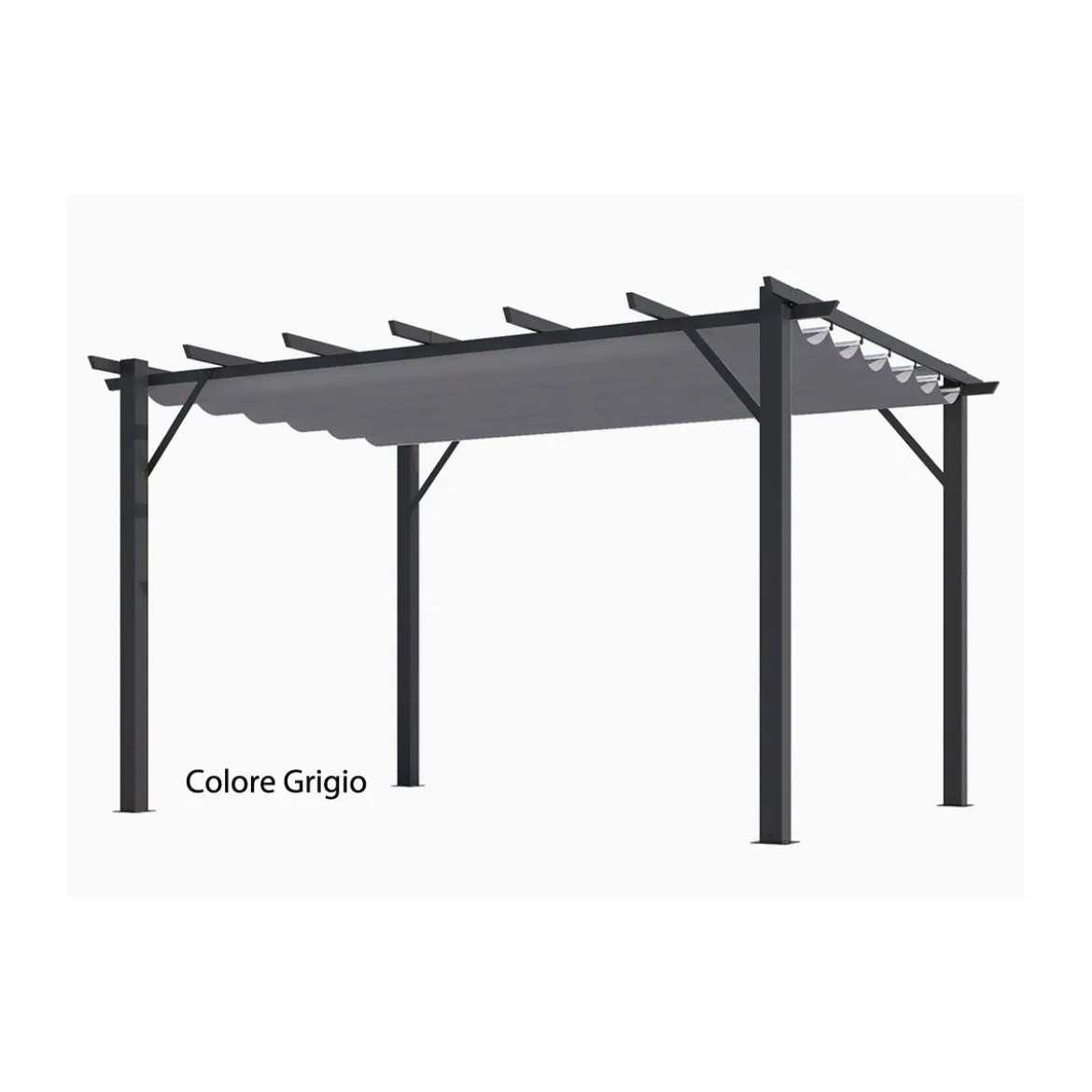 Gazebo Pergola in Alluminio 4x3 Grigia da Giardino Telo di Copertura Pergolato