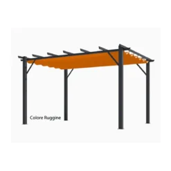 Gazebo Pergola in Alluminio 4x3 Grigia da Giardino Telo di Copertura Pergolato