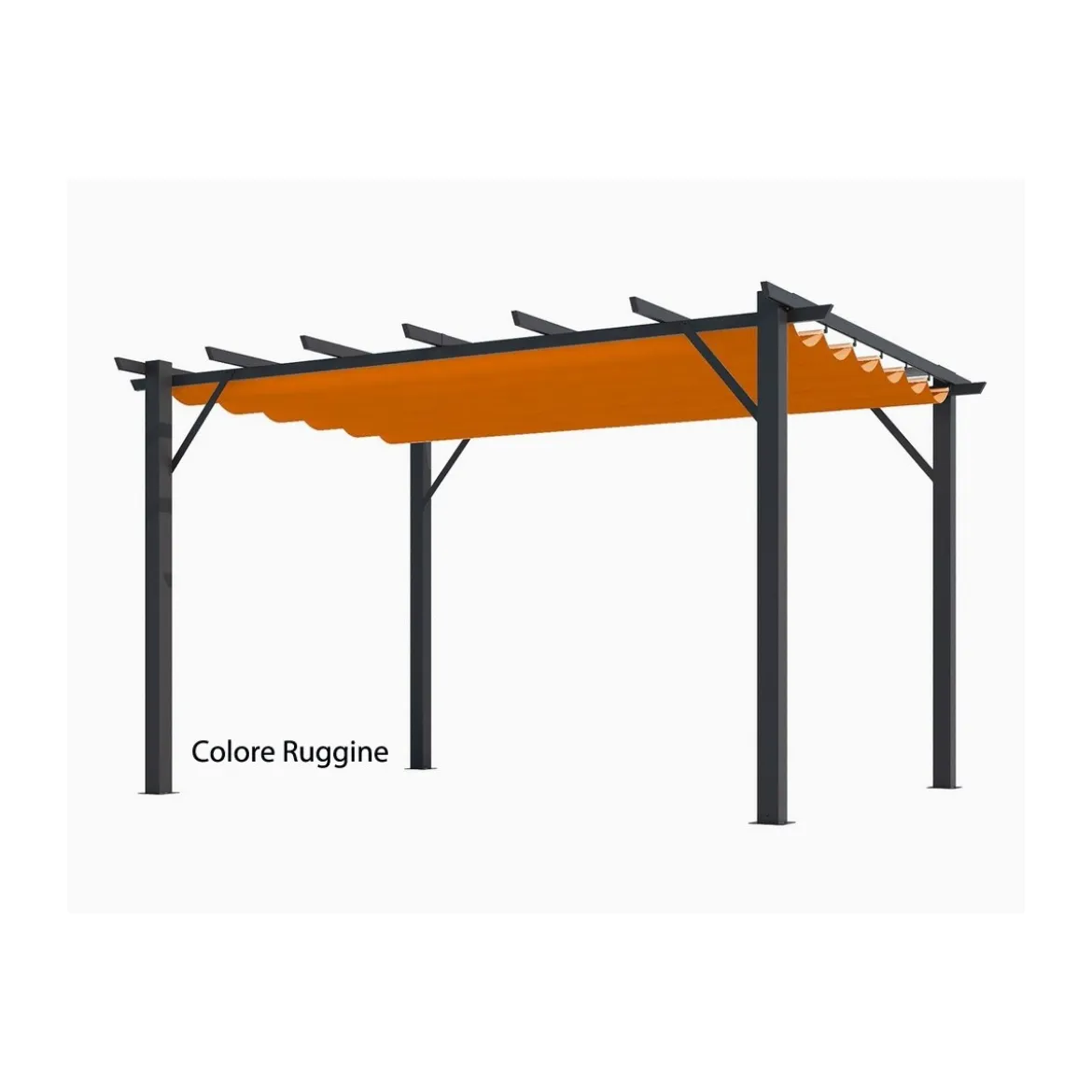 Gazebo Pergola in Alluminio 4x3 Grigia da Giardino Telo di Copertura Pergolato
