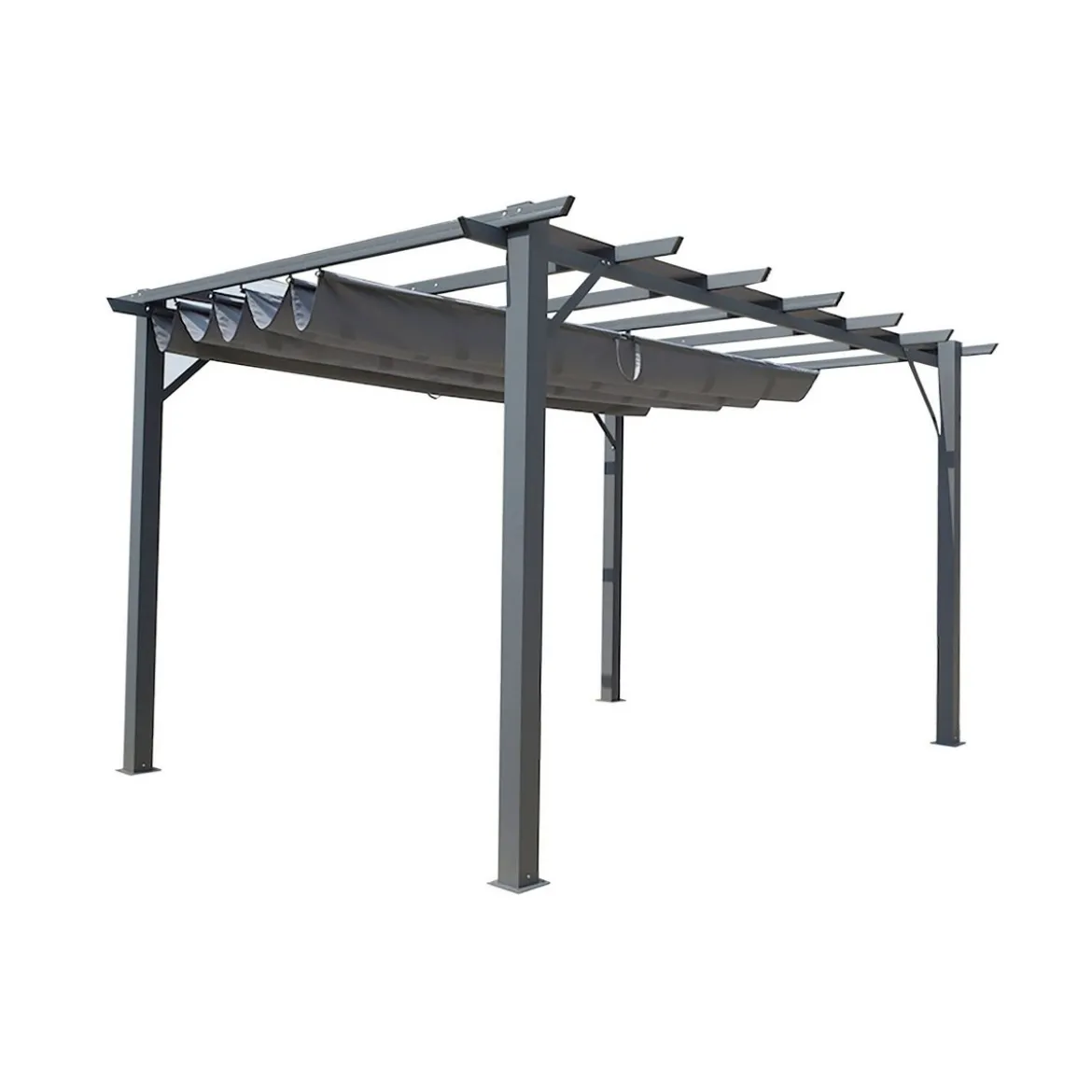 Gazebo Pergola in Alluminio 4x3 Grigia da Giardino Telo di Copertura Pergolato