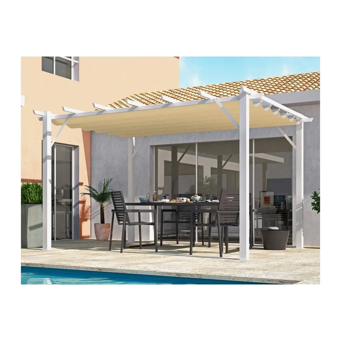 Gazebo Pergola in Alluminio 4x3 Bianca da Giardino Telo di Copertura Pergolato