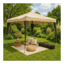 Gazebo Pieghevole Beige 3x3 m Struttura Acciaio Telo Poliestere