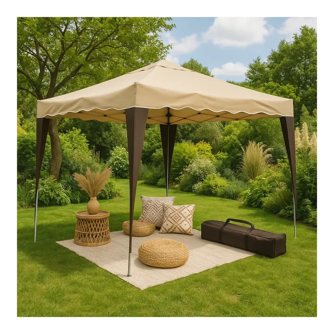 Gazebo Pieghevole Beige 3x3 m Struttura Acciaio Telo Poliestere