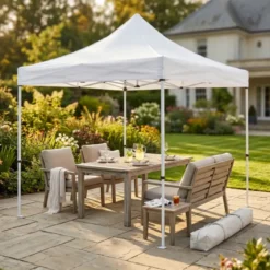 Gazebo Pieghevole 300x450 cm per Giardino Bianco Alluminio PVC Sacca