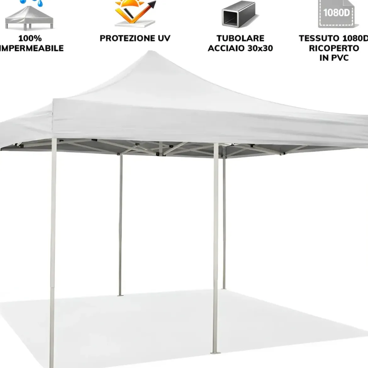 Gazebo 3x6 Chiusura Fisarmonica Impermeabile Bianco Altezza Regolabile