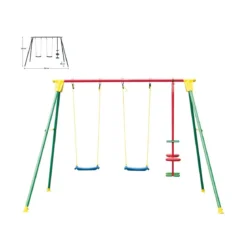 Gioco Aria Aperta Altalena Metallo Kiko 4 Cavalluccio + 2 Sedute Tavoletta Bimbi