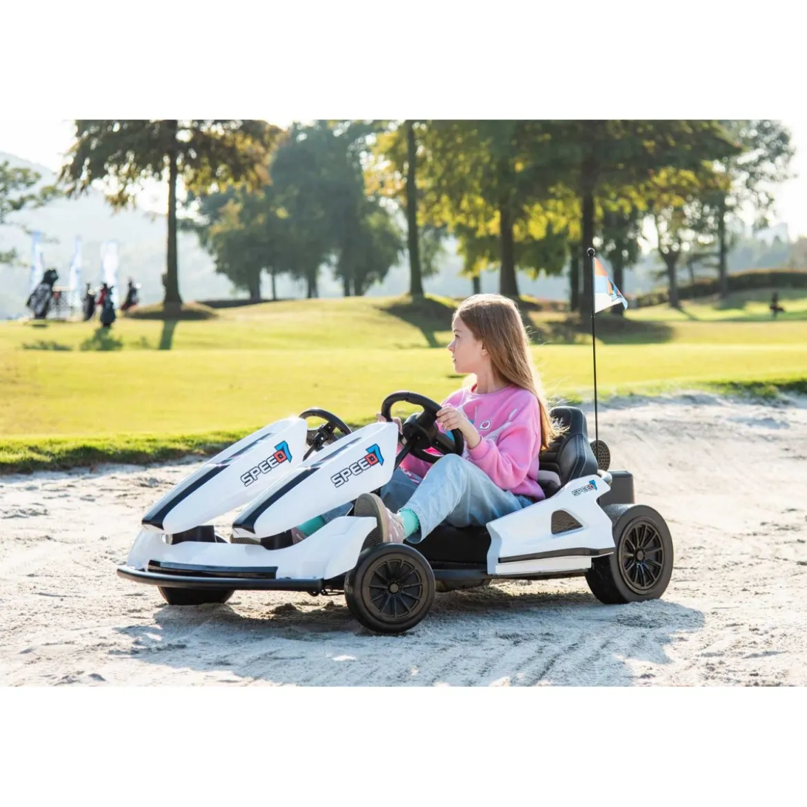 Go Kart Bianco Auto Elettrica Ruote Macchina per Bambino a Batteria 24 V